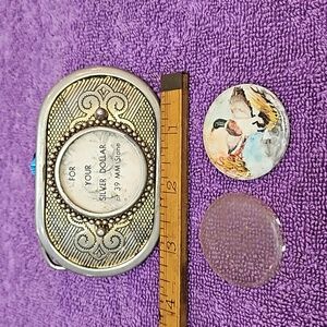 Brass Belt buckle with holder for stone or coin